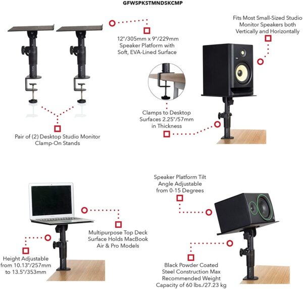 Gator Frameworks Desktop Clamp-On Studio Monitor and Speaker Stand - Pair - Image 6